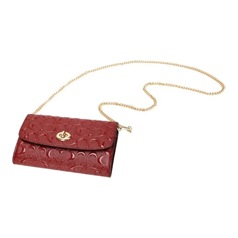 COACH Patent Leather PVC Chain Bag, Shoulder Bag, Crossbody Bag Trumpets Women's Burgundy-4