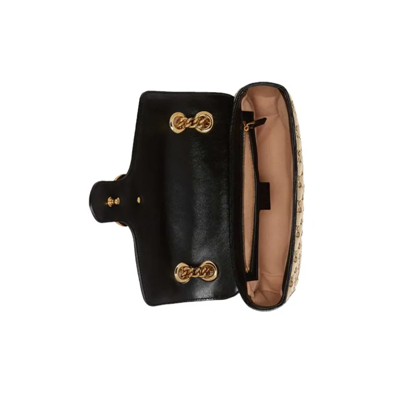 GUCCI Canvas With Leather Shoulder Bag, Crossbody Bag Small Size Women's Ebony & Black-5