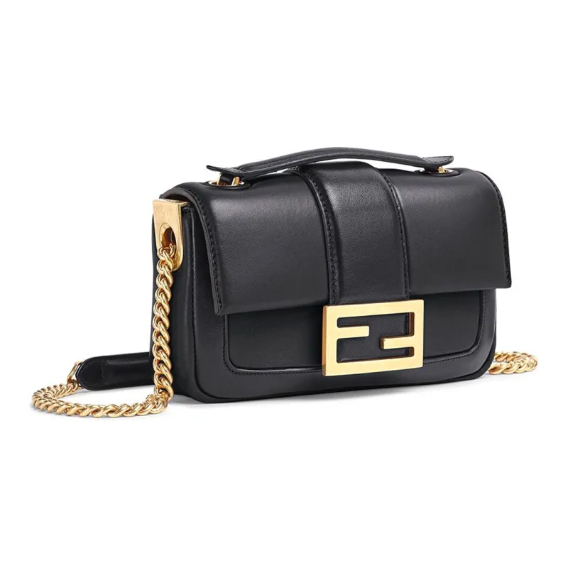FENDI Baguette Sheepskin Handbag Mini Women's Black-1