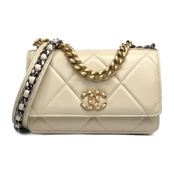 CHANEL 19BagWOC Sheepskin Handbag, Shoulder Bag, Crossbody Bag Regular Women's Beige