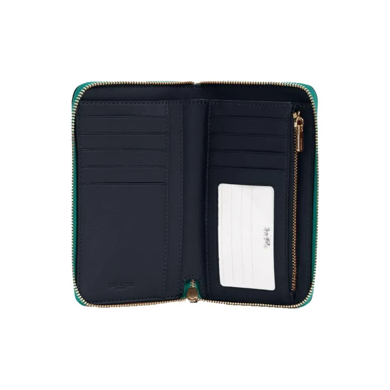 COACH Zip Around Leather Circumferential Zip Closure Wallet Card Holder Medium Size Women's Lake Green-1