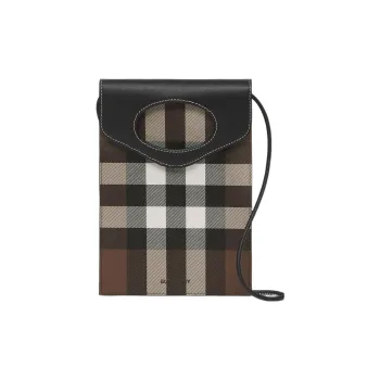 Burberry Leather One Shoulder Crossbody Cell Phone Pouch Men's Dark Birch Brown