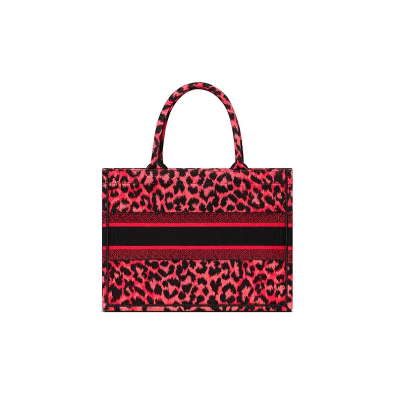 DIOR BookTote Embroidered Leopard Print Tote One Shoulder Handbag Small Size Women's Overripe Plum Color-3