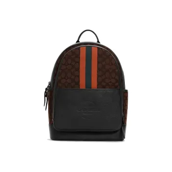 COACH Canvas Leather Backpack Medium Size Unisex Brown & Orange