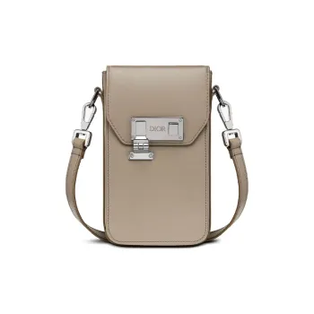 DIOR Lock Cow Leather Shoulder Bag, Crossbody Bag, Cell Phone Pouch, Clutch Men's Beige