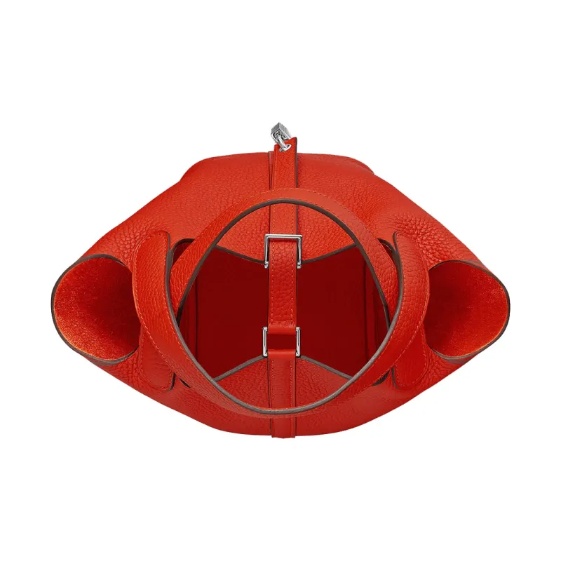 HERMES Picotin Lock Little Bull Leather Basket Bag Bucket Bag Handbag 18 Women's Tomato Red-2