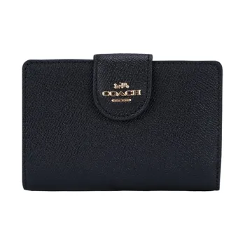COACH Corner Zip Leather Card Holder Wallet Medium Size Women's Black