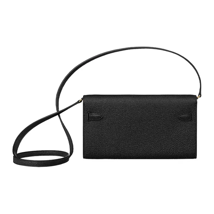 HERMES Kelly To Go Mysore Goat Skin Wallets Shoulder Bag Crossbody Bag Women's Black-2