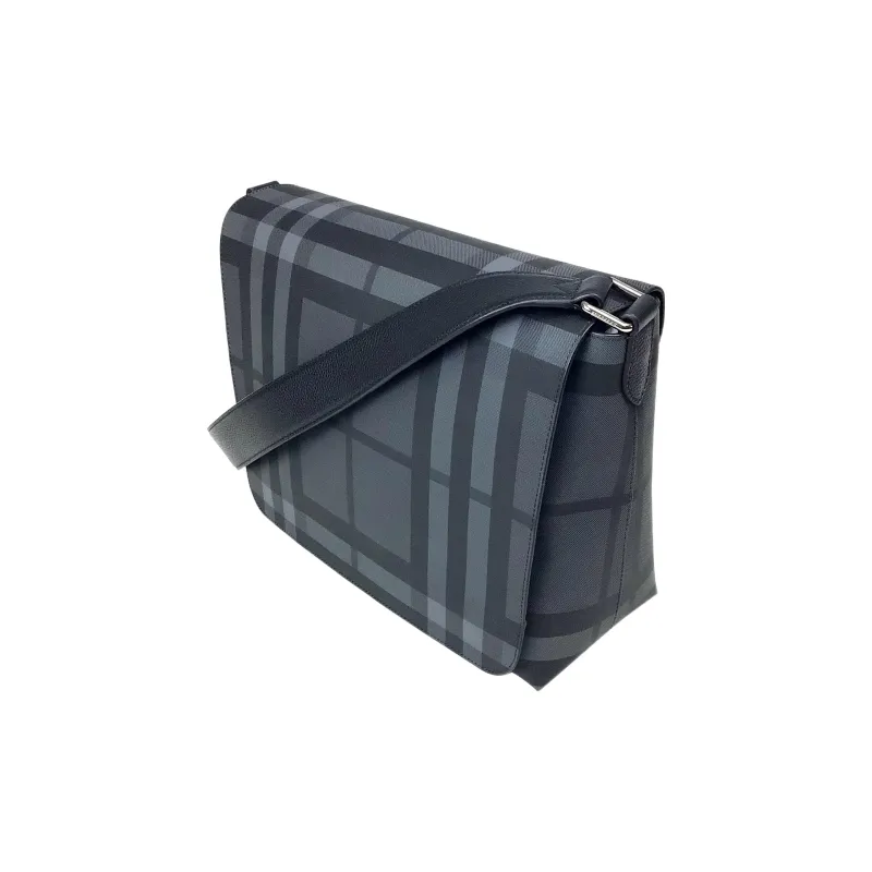 Burberry Cow Leather Trim Messenger Bag, Crossbody Bag, Shoulder Bag Men's Dark Gray Blue-1