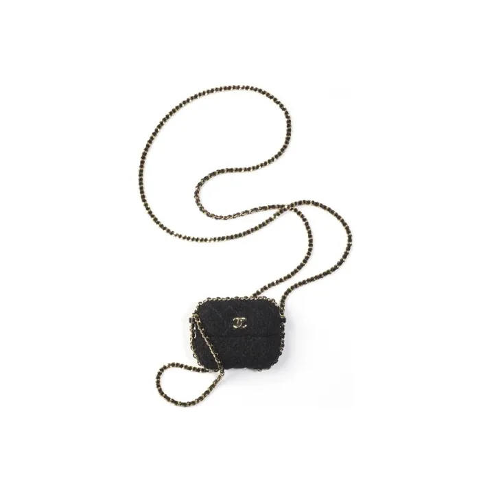 CHANEL Soft Woolen Chain Bag Clutch Earphone Case Women's Black-1