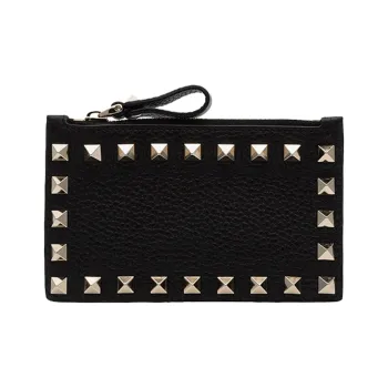 Valentino Leather Clutches Wallets Card Holders Women's Black