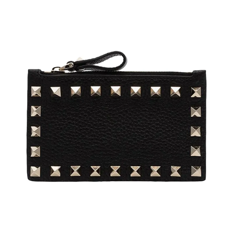 Valentino Leather Clutches Wallets Card Holders Women's Black-0