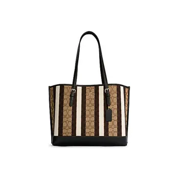 COACH Mollie Jacquard With Leather Tote Bag, Shopping Bag, Handbag, Shoulder Bag Women's Khaki Brown Mixed Color