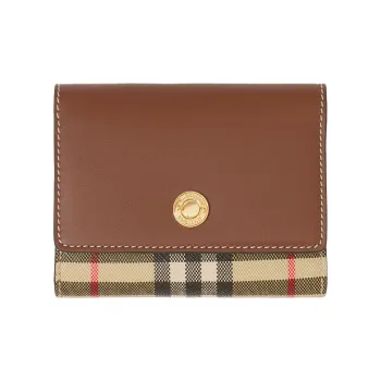 Burberry Eco-Friendly Canvas With Leather Money Clip Card Holder Wallet Women's Tan