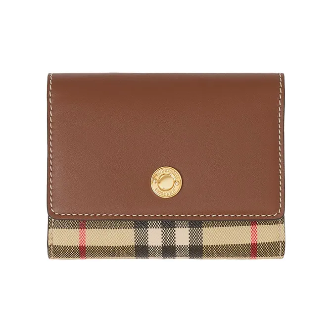 Burberry Eco-Friendly Canvas With Leather Money Clip Card Holder Wallet Women's Tan-0