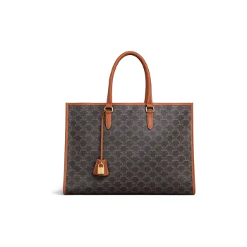 CELINE TriompheCabas Canvas With Leather Tote Bag, Shopping Bag, Shoulder Bag, Handbag Small Size Women's Tawny