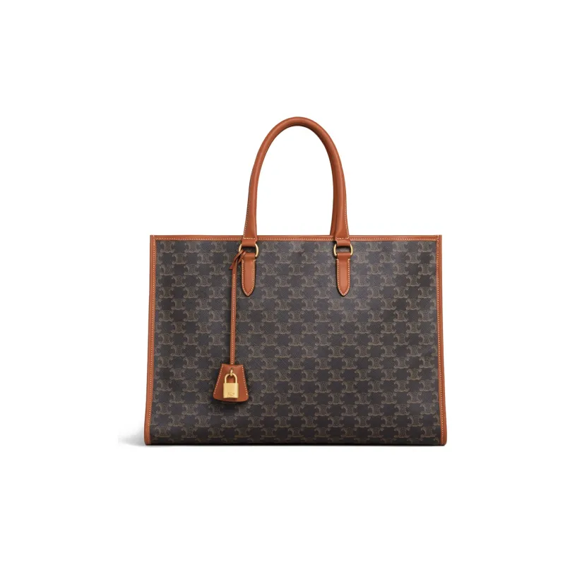 CELINE TriompheCabas Canvas With Leather Tote Bag, Shopping Bag, Shoulder Bag, Handbag Small Size Women's Tawny-0