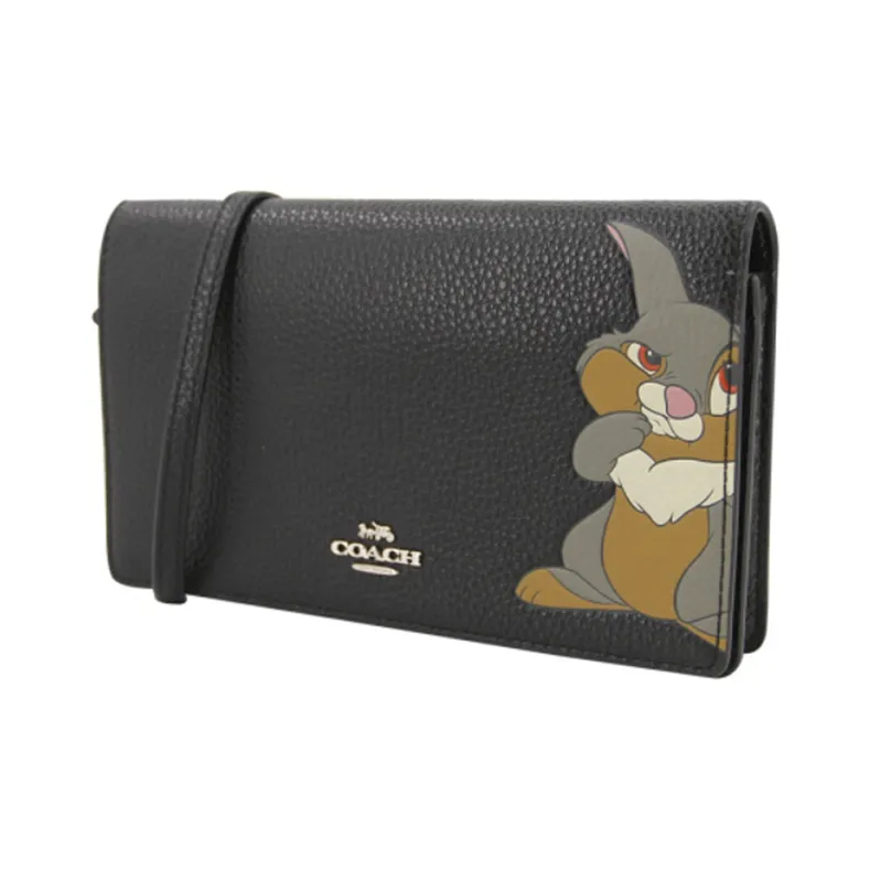COACH Disney Collaboration Foldover Leather Small Square Bag Shoulder Bag, Crossbody Bag Small Size Women's Black-1