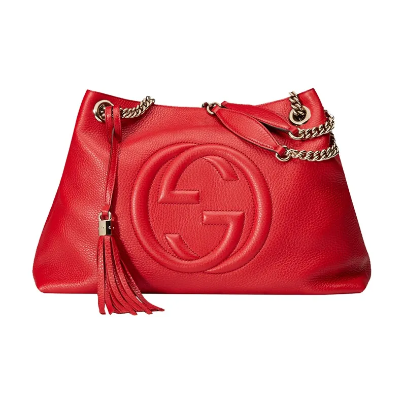 GUCCI Leather Tote One Shoulder Handbag Women's Red-0