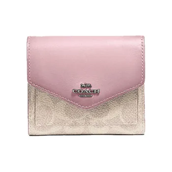 COACH Wallet Cow Leather Canvas Clutch Envelope Bag Wallet Small Size Women's Pink Purple