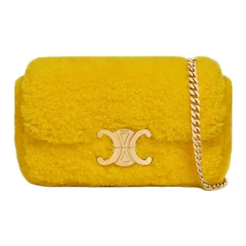 CELINE Triumph Gate Triomphe Wool Shoulder Bag Women's Yellow