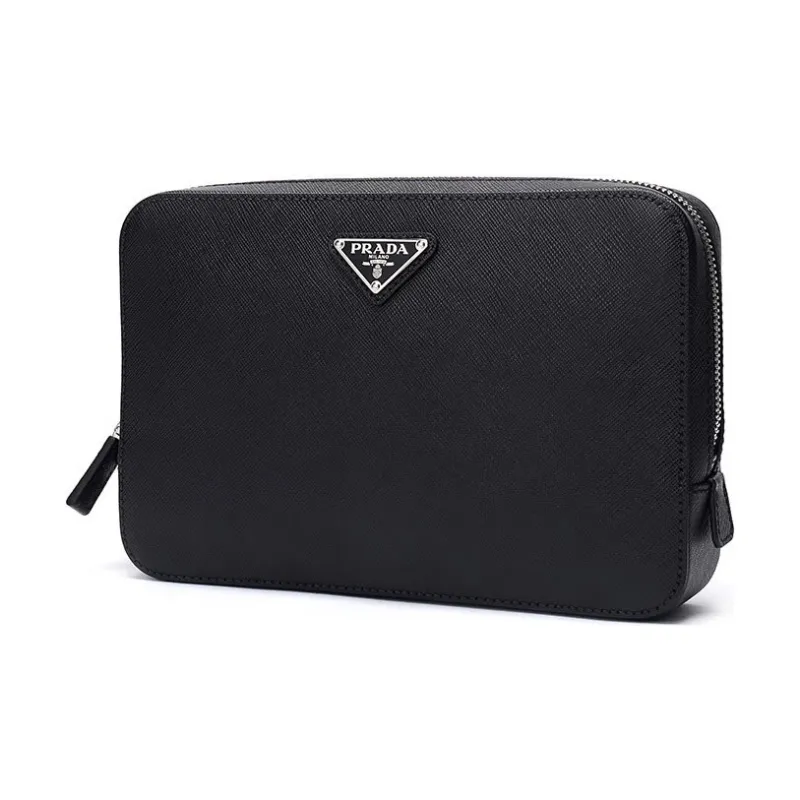 PRADA Saffiano Leather Clutch Men's Black-1