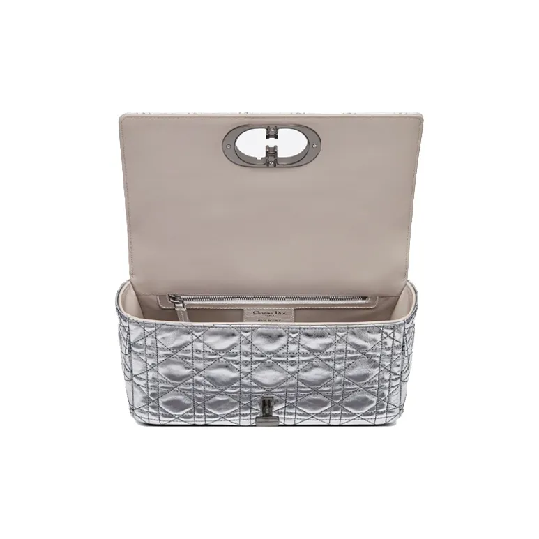 DIOR Caro Cow Leather Shoulder Bag, Crossbody Bag Medium Size Silver-3