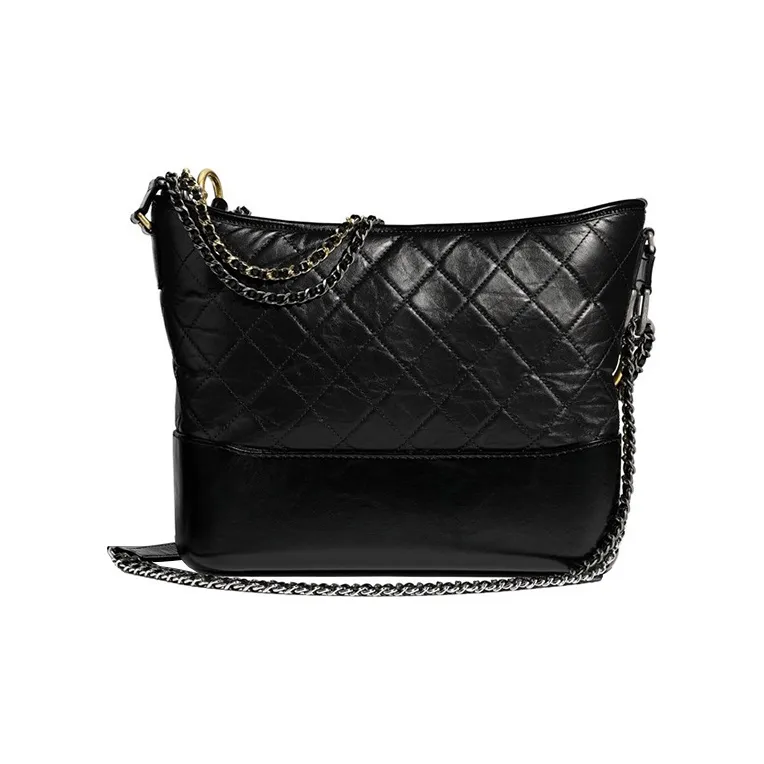 CHANEL Smooth Calf Leather Hobo Bag, Shoulder Bag, Crossbody Bag Medium Size Women's Black-1