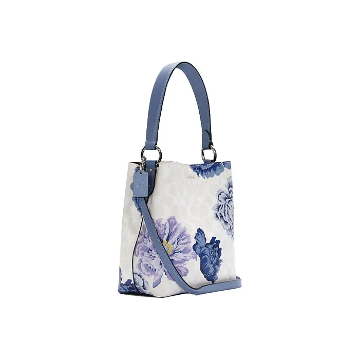 COACH Town Leather Portable One Shoulder Bucket Bag Crossbody Bag Small Size Women's White Purple-1