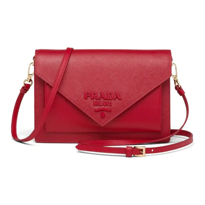PRADA Saffiano Leather Envelope Bag, Shoulder Bag, Crossbody Bag Mini Women's Red-0