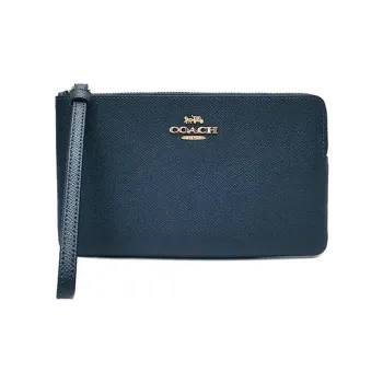 COACH Corner Zip Cross Grain Leather Wrist Bag Wallet Clutch Small Size Women's Peacock Blue