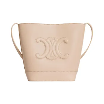 CELINE Cuir Triomphe Smooth Cow Leather Bucket Bags Crossbody Bag Shoulder Bag Small Size Women's Nude