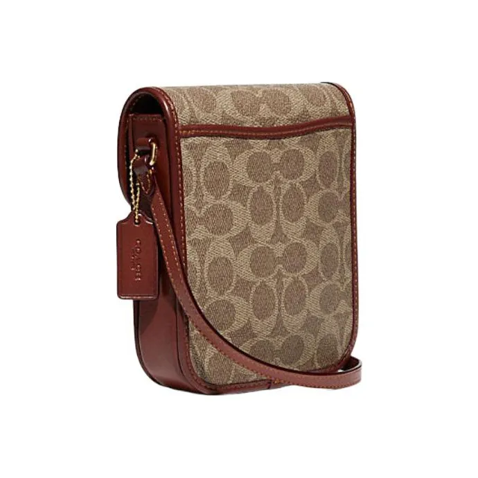 COACH Studio Canvas Shoulder Bag, Crossbody Bag Mini Women's Khaki & Brown Red-1