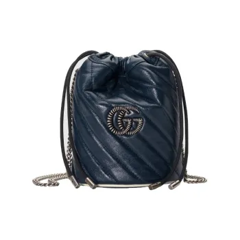GUCCI GG Marmont Quilting Leather Bucket Bags Shoulder Bag Crossbody Bag Mini Women's Blue/White