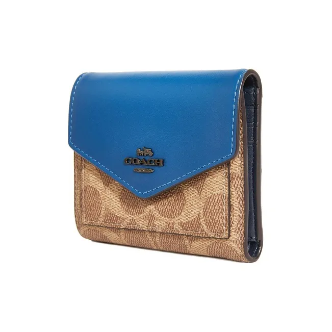 COACH Canvas Handheld Envelope Wallet Trumpets Women's Blue & Brown Monogram-1