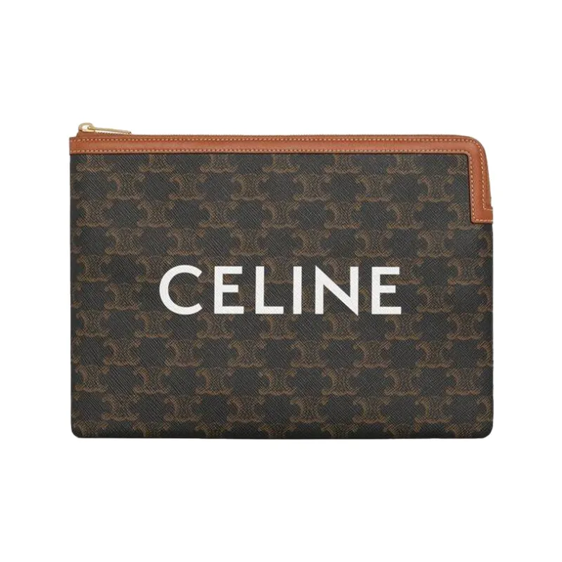 CELINE Triomphe Sheepskin Clutch Small Size Women's Tawny-0