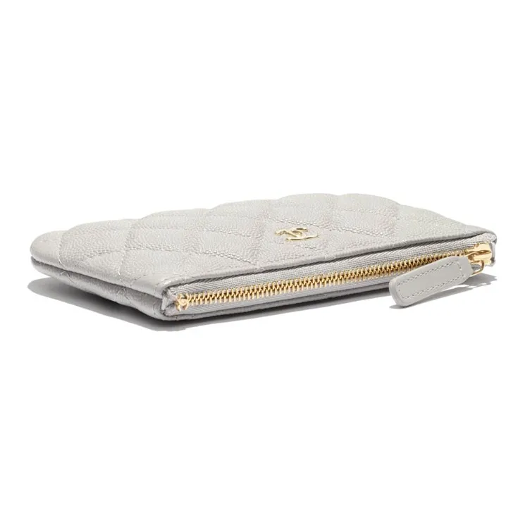 CHANEL Small Grain Embossed Caviar Cow Leather Pouch Clutch Coin Purse Mini Women's Gray-2