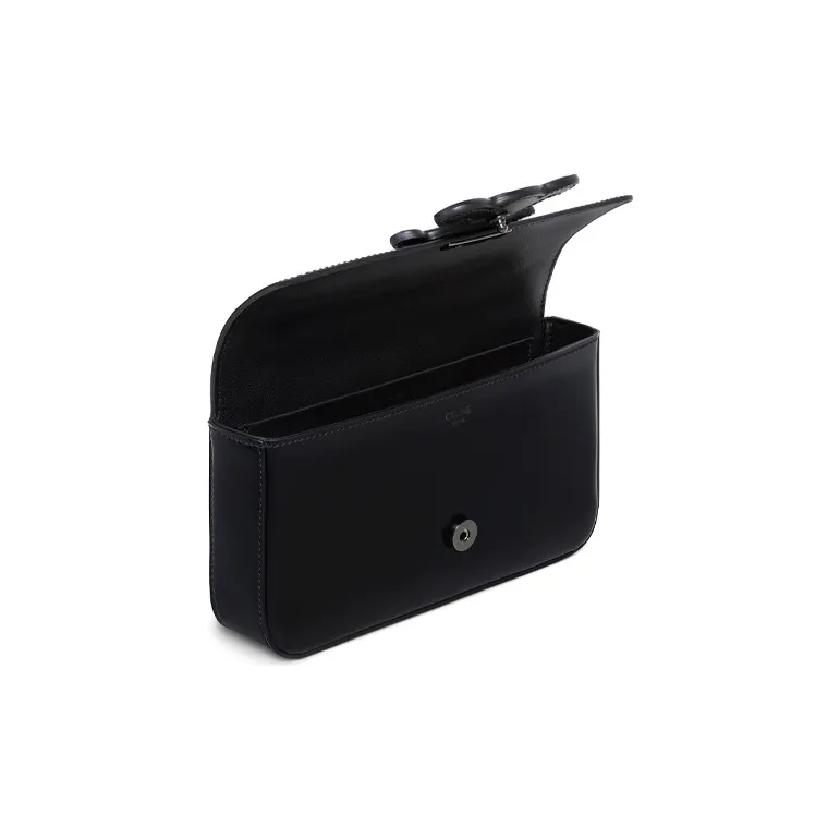 CELINE Triomphe Arc De Triomphe Allblack Shinny Smooth Cow Leather Shoulder Bag, Handbag, Shoulder Bag Women's Black-3