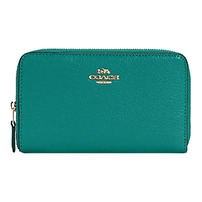 COACH Zip Around Leather Circumferential Zip Closure Wallet Card Holder Medium Size Women's Lake Green-0