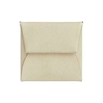 HERMES Bastia Cow Leather Wallet Women's Sesame-Colored