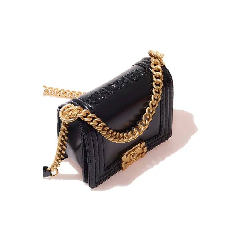 CHANEL 22C Spring Leboy Smooth Finish Calfskin With Gold Metal Shoulder Bag, Crossbody Bag Mini Women's Black-3