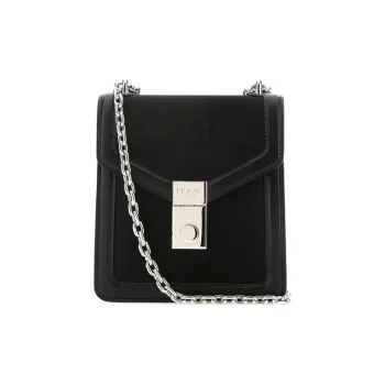PRADA Leather Shoulder Bag Unisex Black