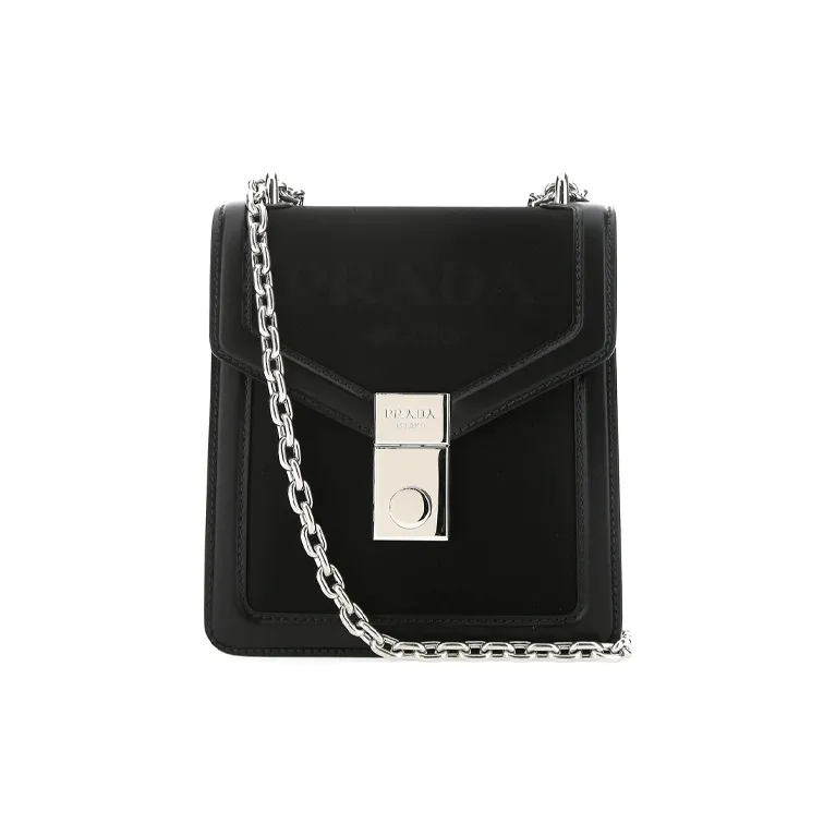 PRADA Leather Shoulder Bag Unisex Black-0