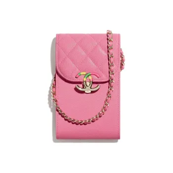 CHANEL Grain Embossed Calfskin Cell Phone Pouch Women's Pink
