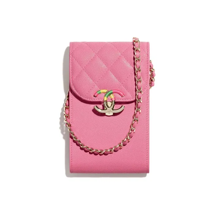 CHANEL Grain Embossed Calfskin Cell Phone Pouch Women's Pink-0