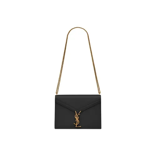 SAINT LAURENT Grained Embossed Cow Leather Crossbody Bag Shoulder Bag Women's Black
