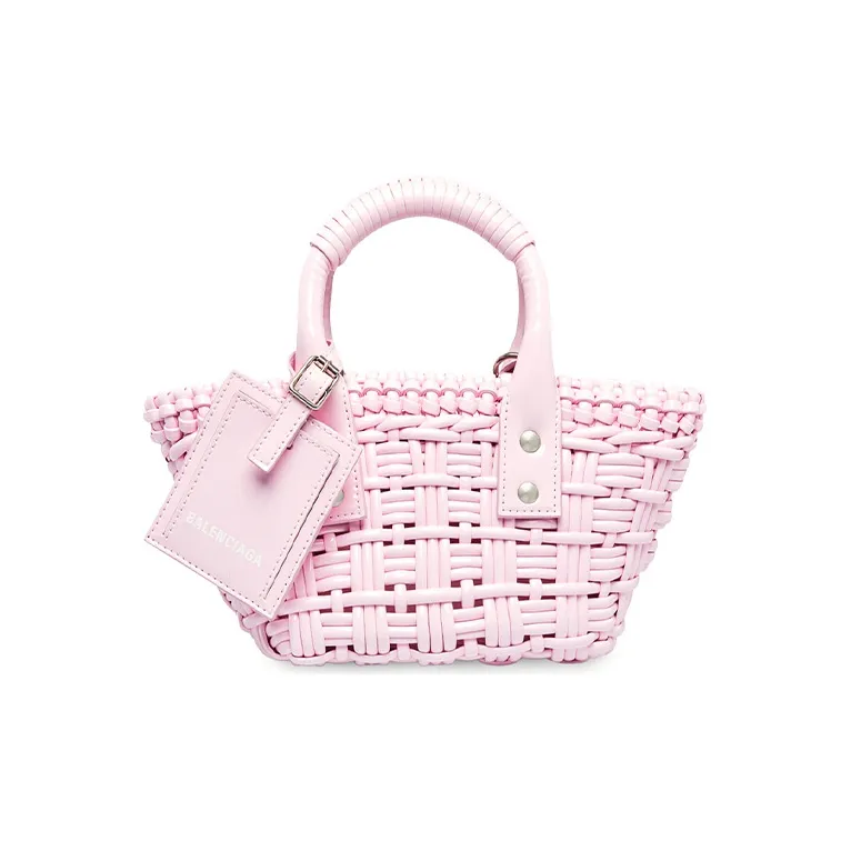 Balenciaga BISTRO Lacquered Finish Cow Leather Basket Bag Shoulder Bag Crossbody Bag Extra Small Women's Pink-0