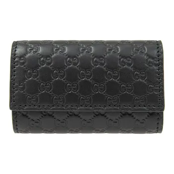 GUCCI Cow Leather Key Pouch Wallets Men's Black
