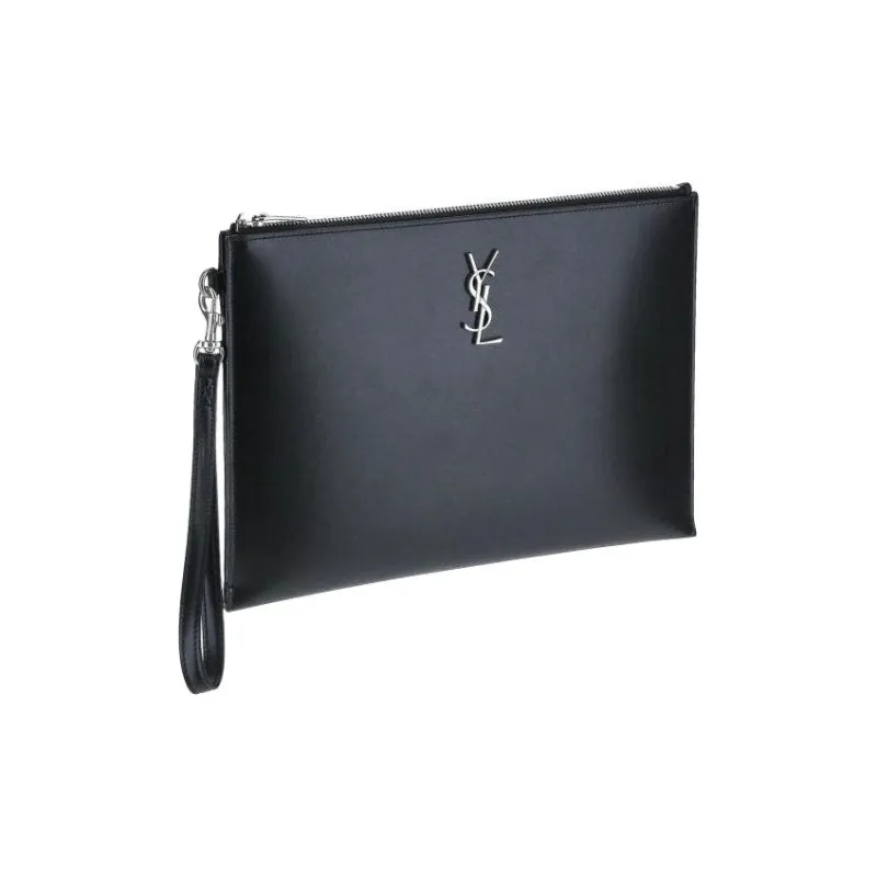 SAINT LAURENT Cow Leather Clutch Men's Black-3