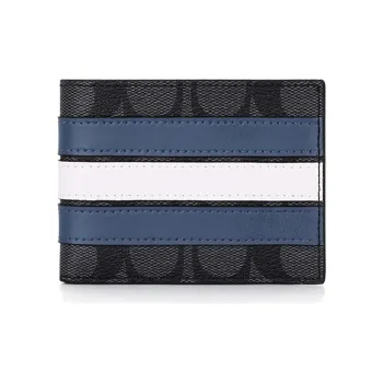 COACH Billfold Wallet PVC Wallet Men's Black Gray & Blue White